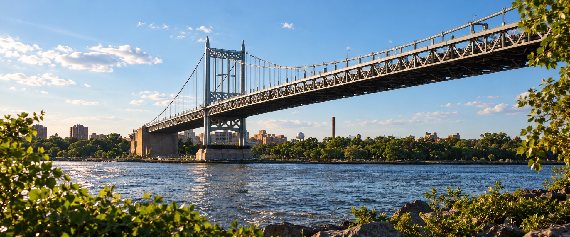Illustrative view of the Robert F. Kennedy Bridge over the East River from Astoria Park